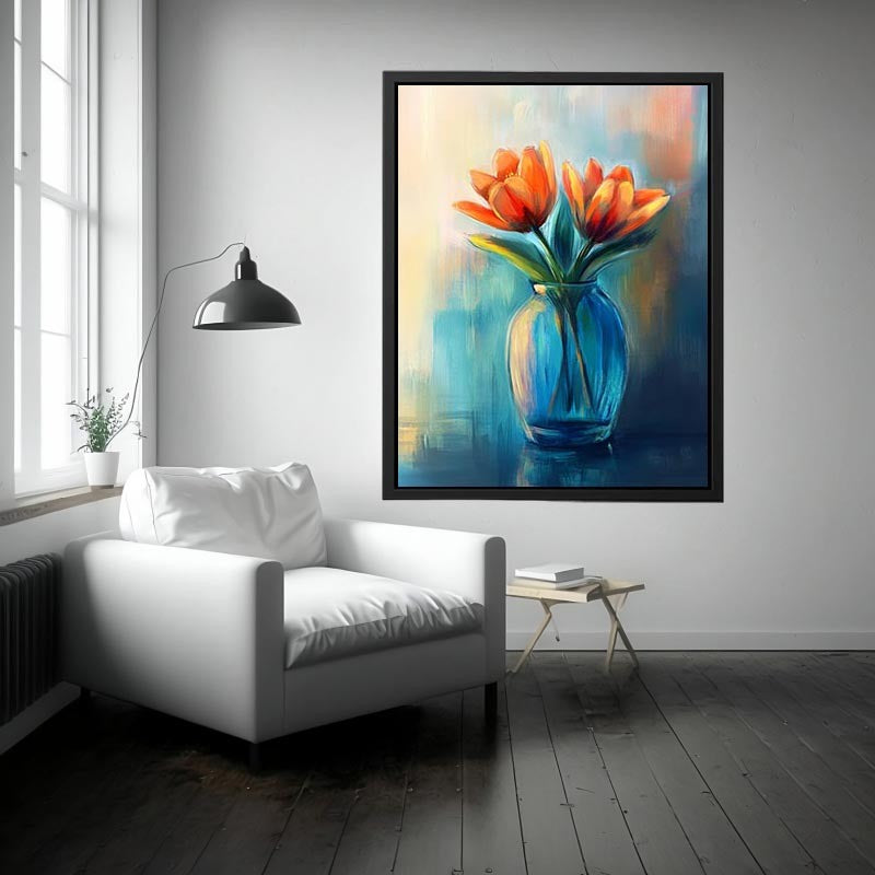 Modern tulip floral painting in vase for elegant bedroom decor