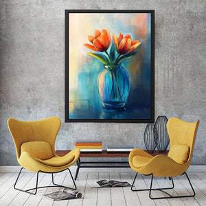 Modern tulip floral painting in vase for elegant bedroom decor