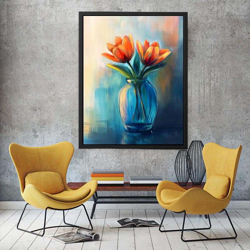 Modern tulip floral painting in vase for elegant bedroom decor