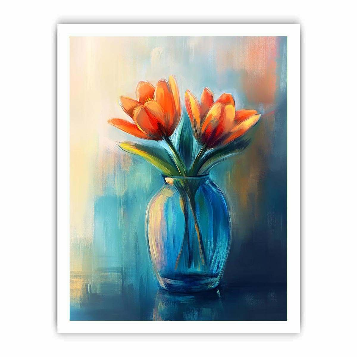 Modern tulip floral painting in vase for elegant bedroom decor