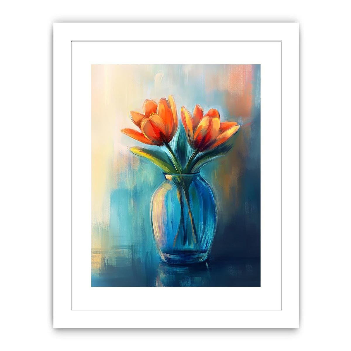 Modern tulip floral painting in vase for elegant bedroom decor
