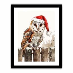 Festive owl illustration with Santa hat for nursery wall decor