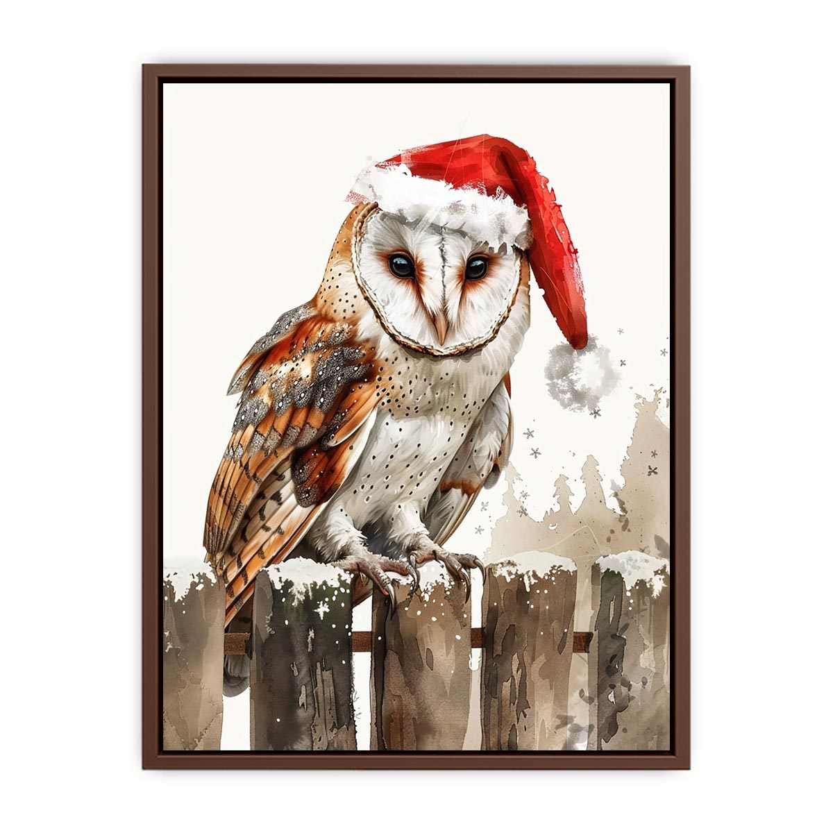 Festive owl illustration with Santa hat for nursery wall decor