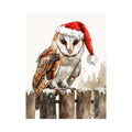Festive owl illustration with Santa hat for nursery wall decor