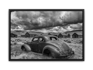 Vintage abandoned car photography for rustic office wall decor