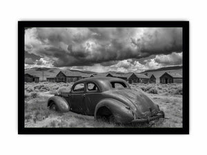 Vintage abandoned car photography for rustic office wall decor