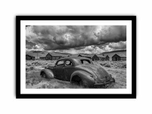 Vintage abandoned car photography for rustic office wall decor