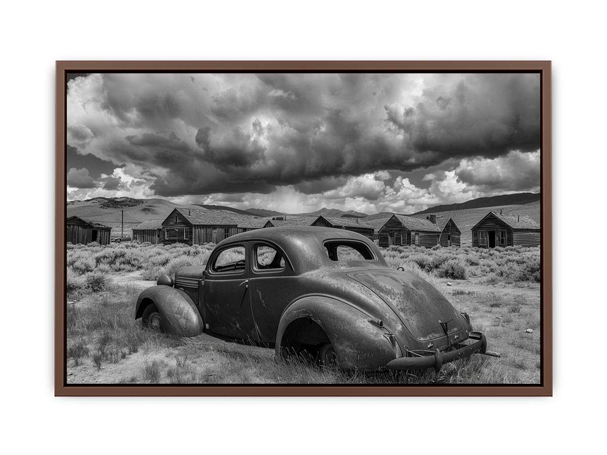 Vintage abandoned car photography for rustic office wall decor