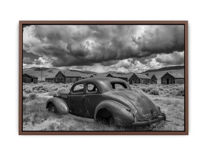 Vintage abandoned car photography for rustic office wall decor
