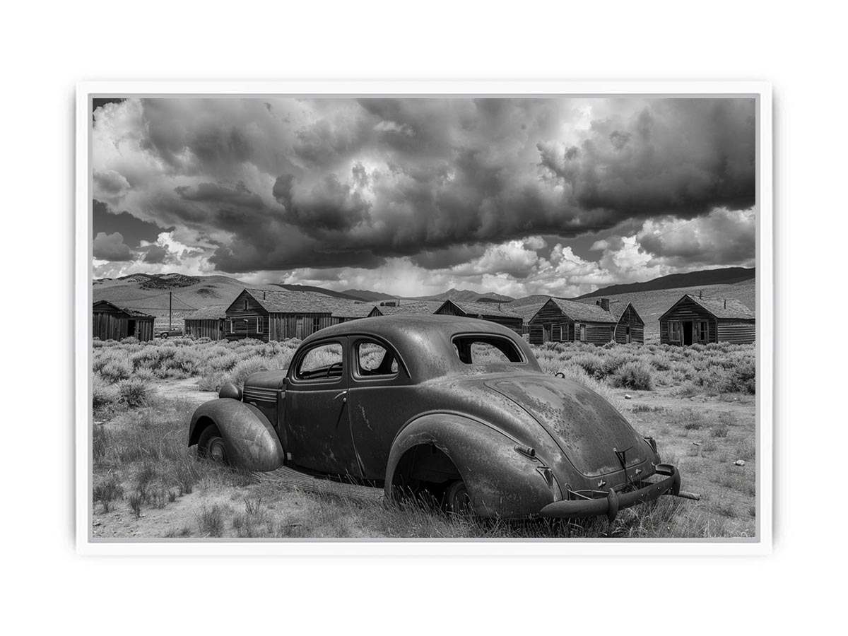 Vintage abandoned car photography for rustic office wall decor