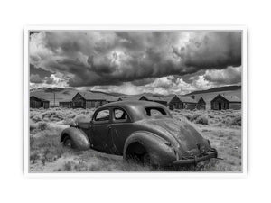 Vintage abandoned car photography for rustic office wall decor