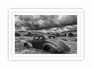 Vintage abandoned car photography for rustic office wall decor