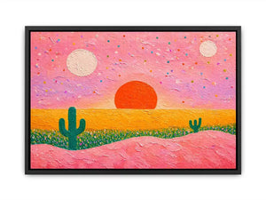 abstract desert sunset painting, pastel cactus wall art, modern colorful desert canvas, textured sunset abstract art