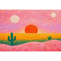 abstract desert sunset painting, pastel cactus wall art, modern colorful desert canvas, textured sunset abstract art