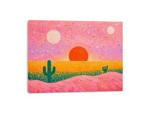 abstract desert sunset painting, pastel cactus wall art, modern colorful desert canvas, textured sunset abstract art