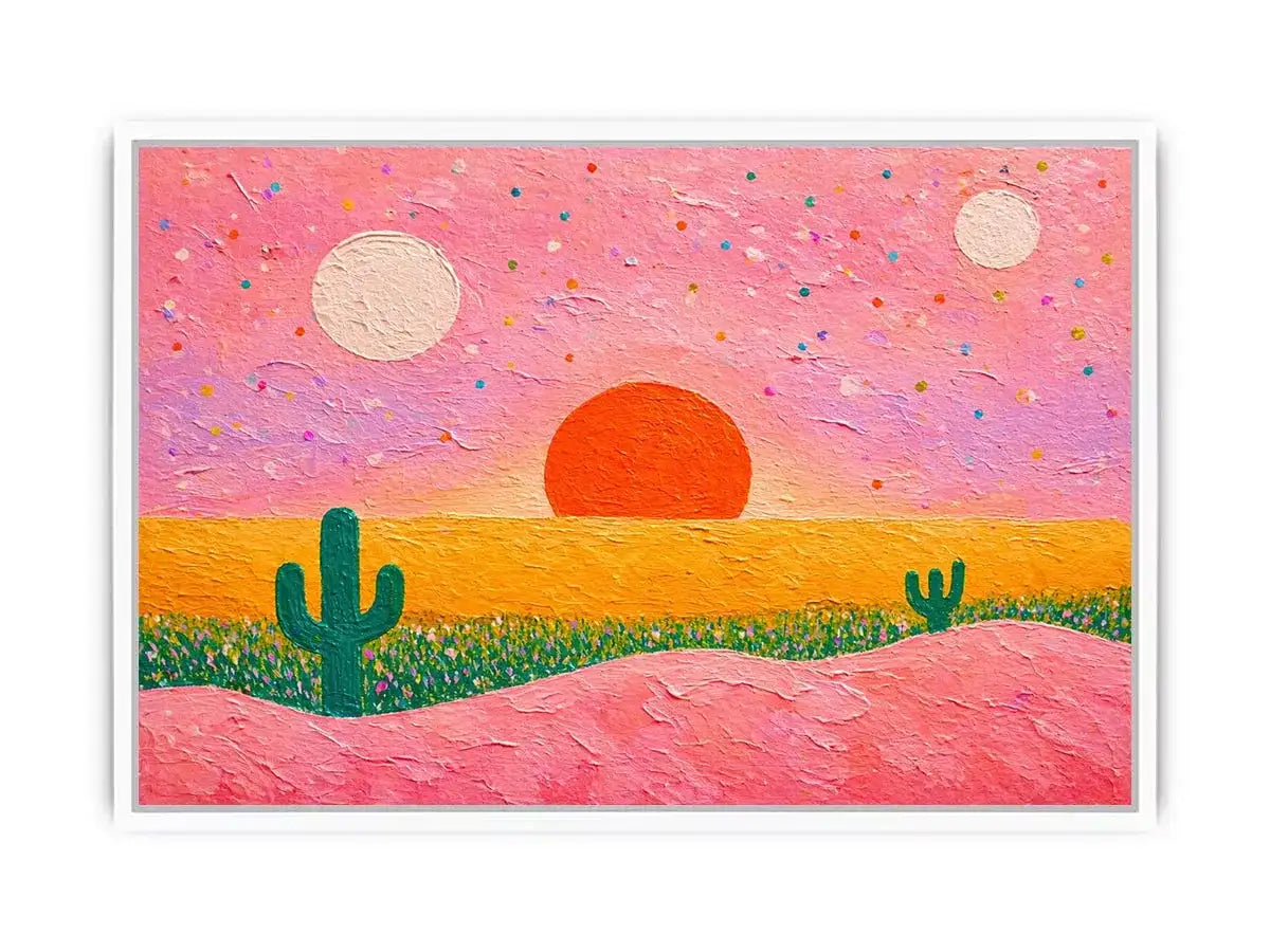 abstract desert sunset painting, pastel cactus wall art, modern colorful desert canvas, textured sunset abstract art
