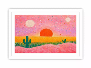 abstract desert sunset painting, pastel cactus wall art, modern colorful desert canvas, textured sunset abstract art