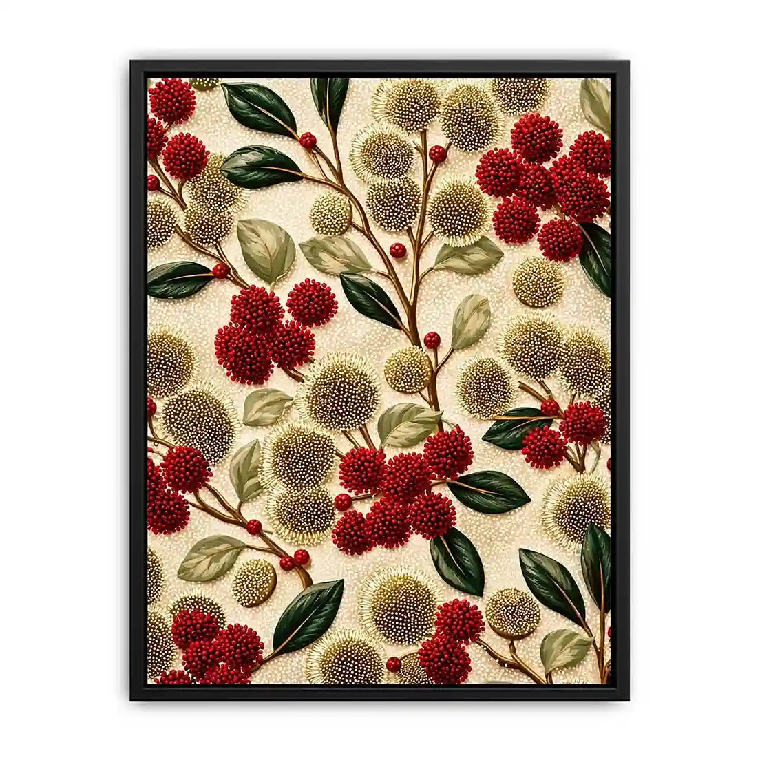 botanical floral pattern wall art, red flower luxury canvas, vintage floral print design, elegant botanical decor artwork