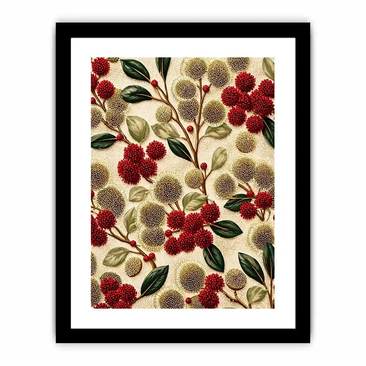 botanical floral pattern wall art, red flower luxury canvas, vintage floral print design, elegant botanical decor artwork