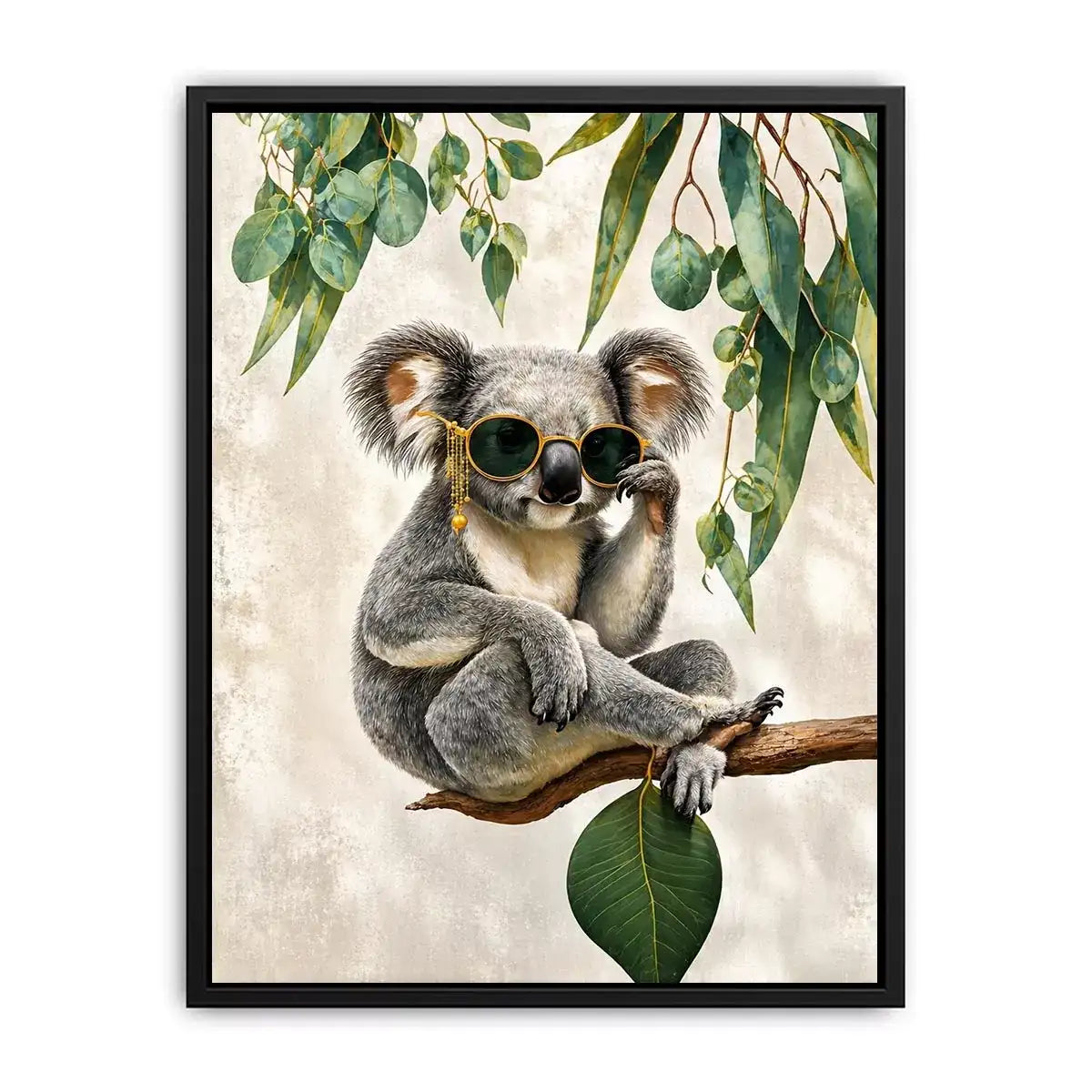 koala wall art canvas, stylish animal portrait artwork, eucalyptus koala painting, modern wildlife decor