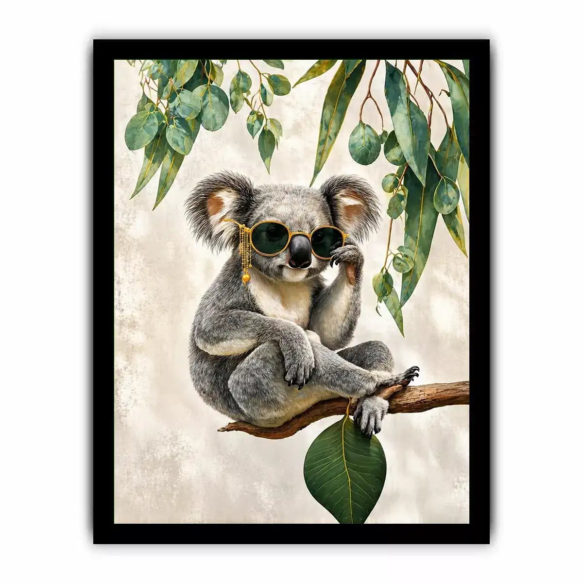 koala wall art canvas, stylish animal portrait artwork, eucalyptus koala painting, modern wildlife decor
