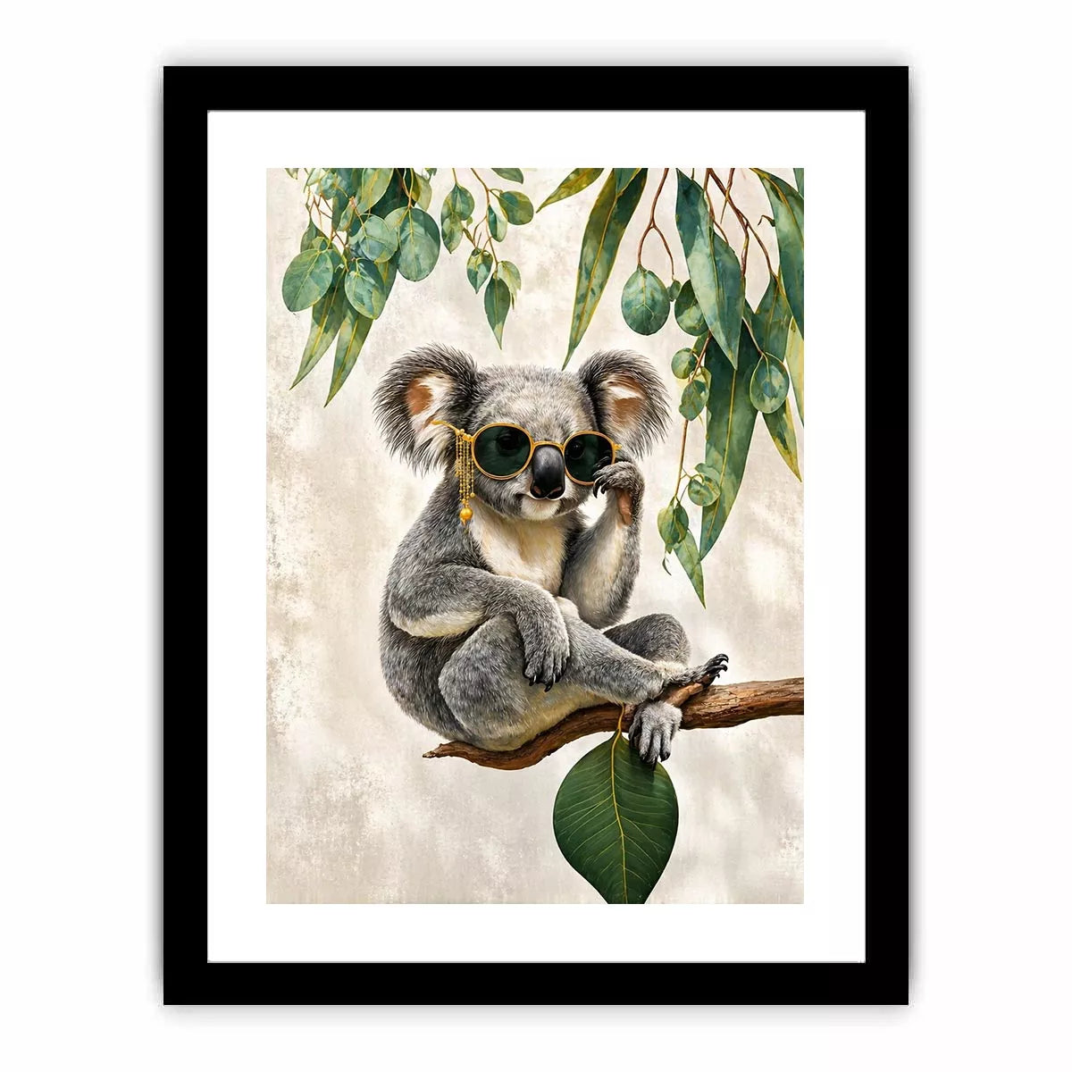 koala wall art canvas, stylish animal portrait artwork, eucalyptus koala painting, modern wildlife decor