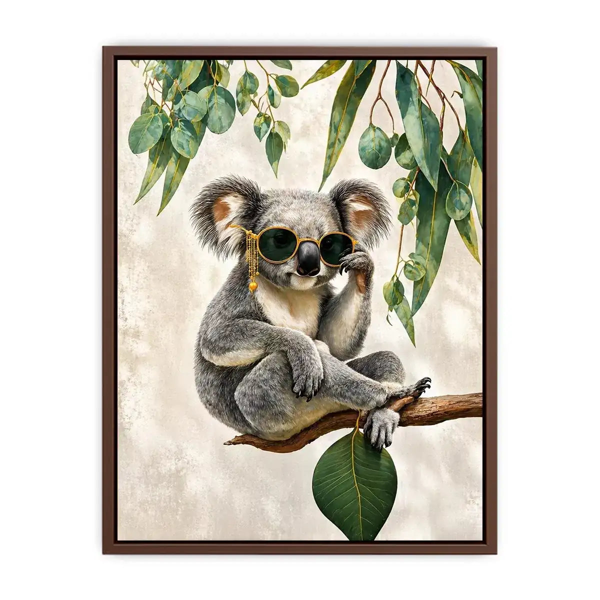 koala wall art canvas, stylish animal portrait artwork, eucalyptus koala painting, modern wildlife decor