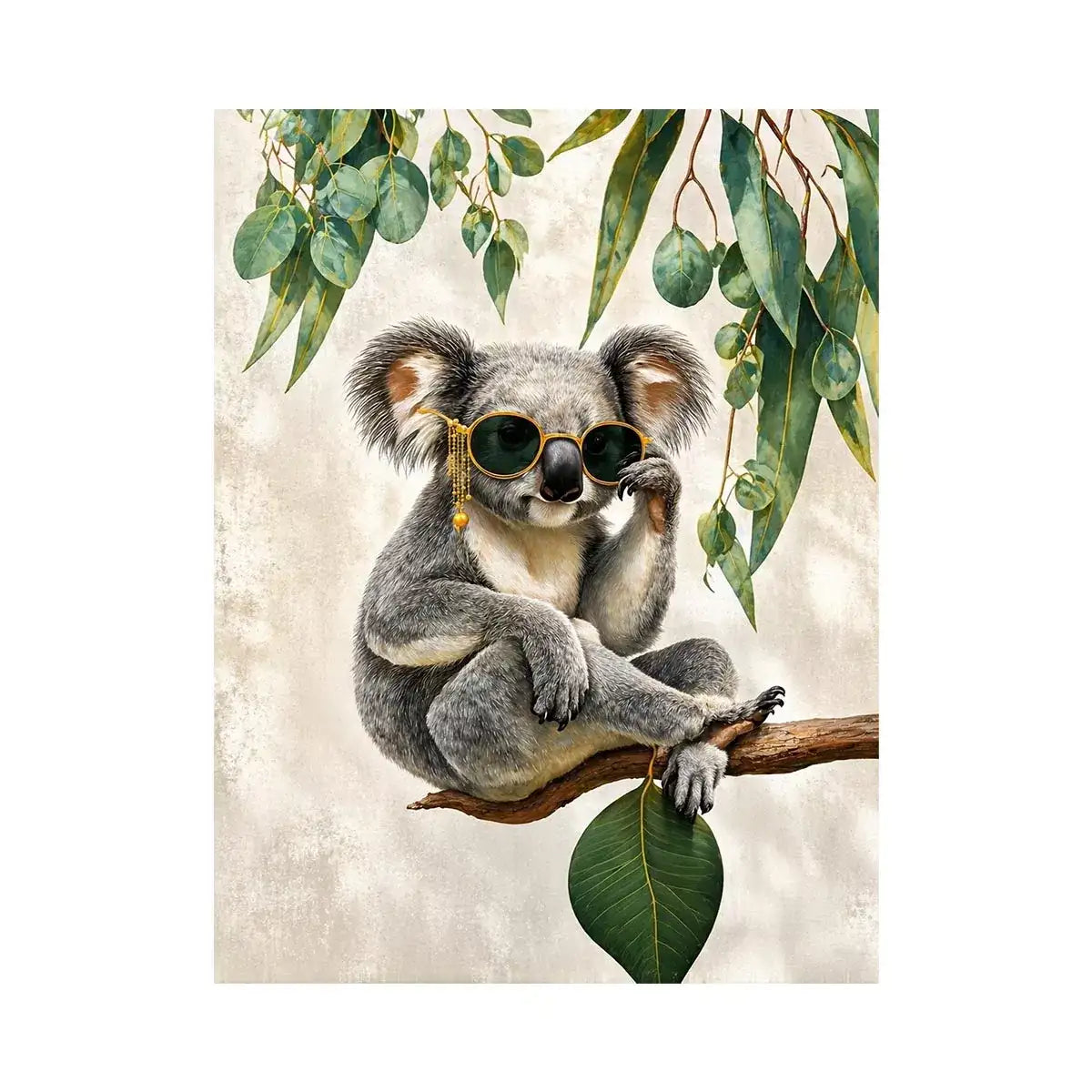 koala wall art canvas, stylish animal portrait artwork, eucalyptus koala painting, modern wildlife decor