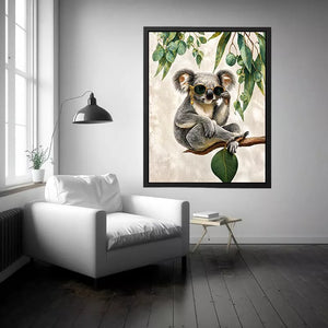 koala wall art canvas, stylish animal portrait artwork, eucalyptus koala painting, modern wildlife decor