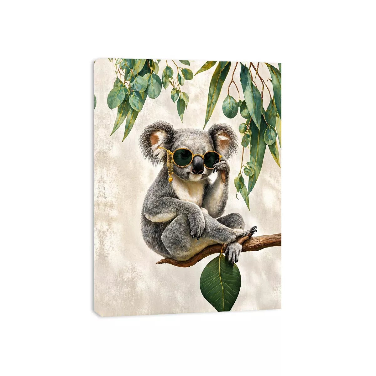 koala wall art canvas, stylish animal portrait artwork, eucalyptus koala painting, modern wildlife decor