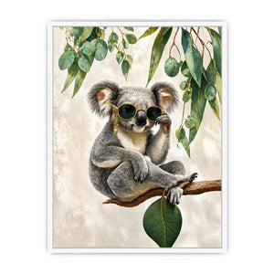 koala wall art canvas, stylish animal portrait artwork, eucalyptus koala painting, modern wildlife decor