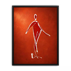 minimalist woman line art, abstract figure wall art, modern red canvas artwork, simple line drawing decor