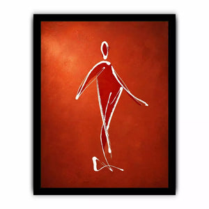 minimalist woman line art, abstract figure wall art, modern red canvas artwork, simple line drawing decor