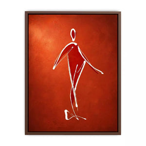 minimalist woman line art, abstract figure wall art, modern red canvas artwork, simple line drawing decor