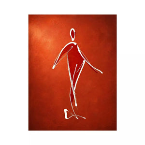 minimalist woman line art, abstract figure wall art, modern red canvas artwork, simple line drawing decor