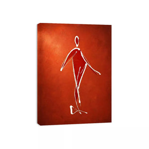 minimalist woman line art, abstract figure wall art, modern red canvas artwork, simple line drawing decor
