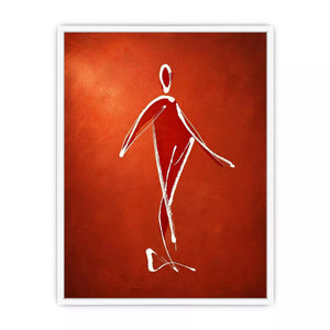 minimalist woman line art, abstract figure wall art, modern red canvas artwork, simple line drawing decor