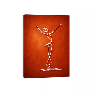 minimalist dancing figure art, abstract line art canvas, modern red wall art, expressive figure drawing decor