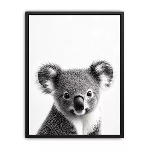 koala black white wall art, minimalist animal portrait canvas, cute koala photography print, modern wildlife decor