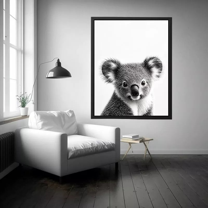 koala black white wall art, minimalist animal portrait canvas, cute koala photography print, modern wildlife decor