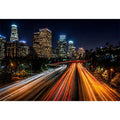 city skyline night wall art, urban light trails canvas, modern cityscape photography print, downtown night traffic artwork