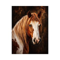 horse portrait wall art canvas, realistic horse painting decor, rustic equine artwork, brown white horse wall art
