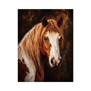 horse portrait wall art canvas, realistic horse painting decor, rustic equine artwork, brown white horse wall art