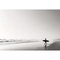 surfer beach wall art black white, minimalist ocean photography canvas, coastal silhouette artwork, serene beach decor
