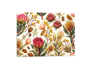 watercolor botanical floral pattern with bees and wildflowers wall art canvas