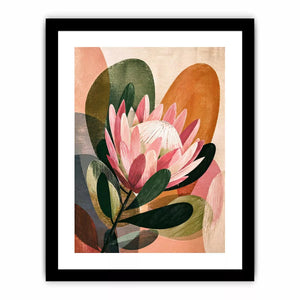 abstract protea flower botanical wall art with earthy tones and modern shapes