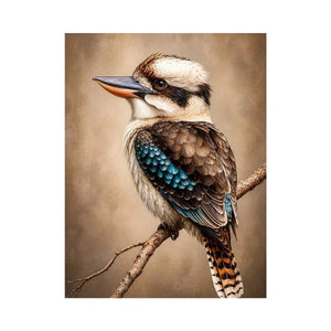 realistic kookaburra bird portrait perched on branch wall art canvas