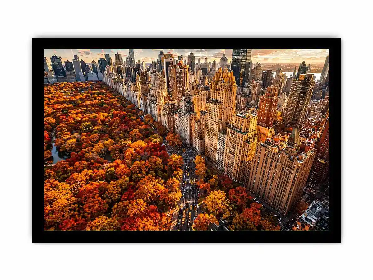 new york city skyline with central park autumn colors aerial view wall art