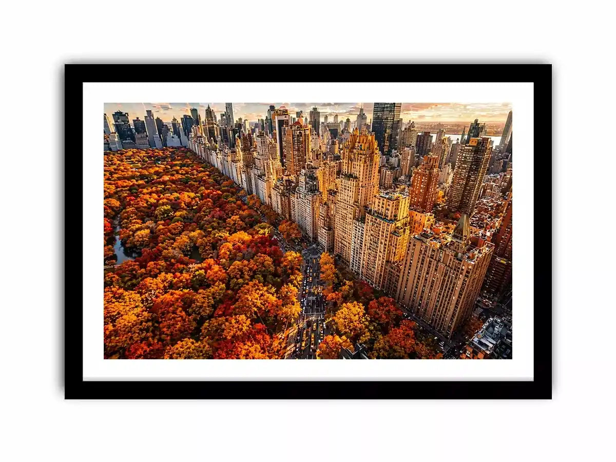 new york city skyline with central park autumn colors aerial view wall art