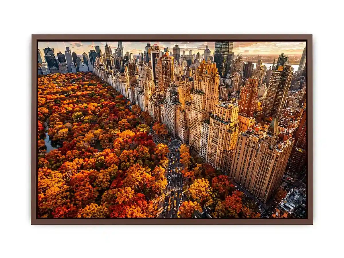 new york city skyline with central park autumn colors aerial view wall art
